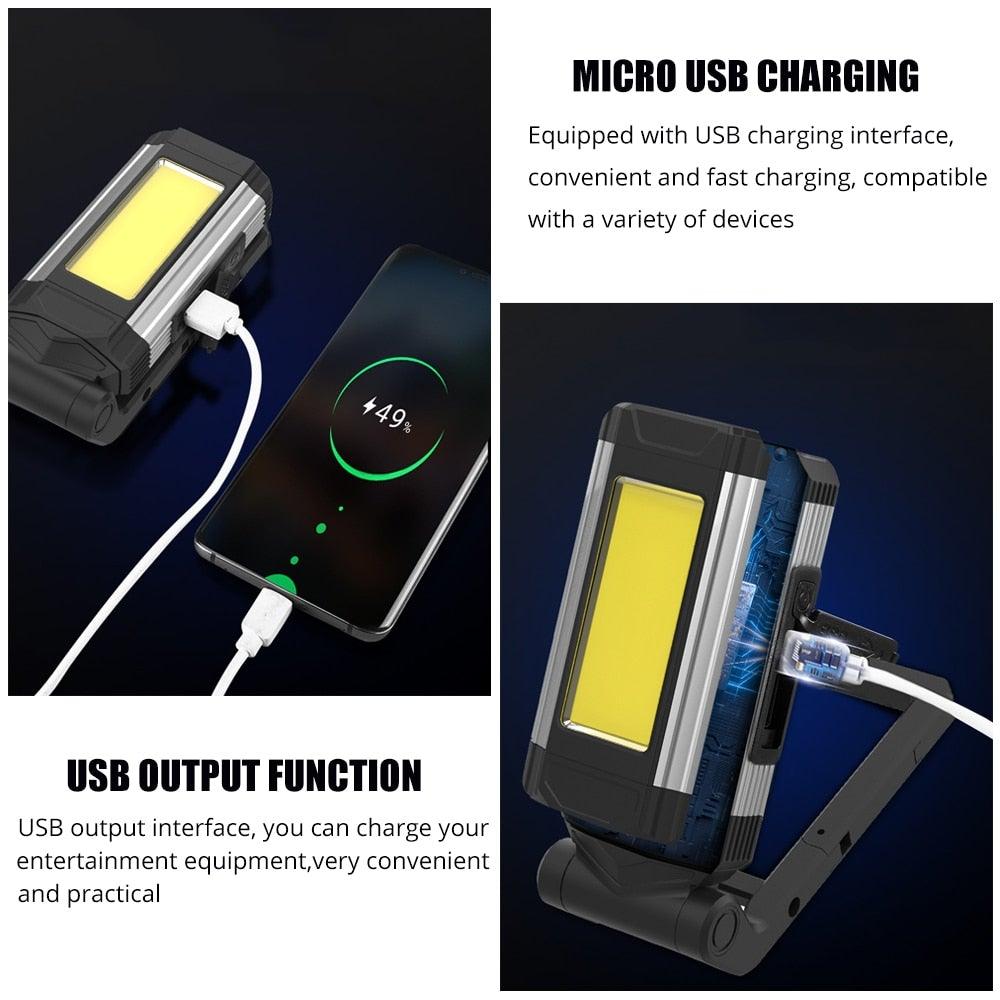 Work Light Rechargeable LED Camping Waterpoof Portable Multifunctional Adjustable USB Light Hanging Hook& Magnetic Base Flashlight For Hurricane Camping Hiking Riding Fishing Jogging Household